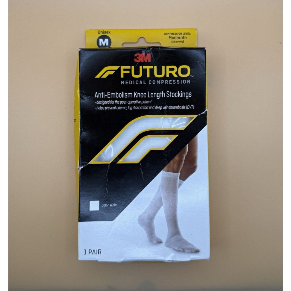 3M Futuro Anti-Embolism Knee Length Stockings Medium White DVT Compression New